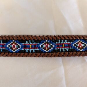 Handcrafted Beaded Leather Belt In Brown Leather By Eddie Bauer